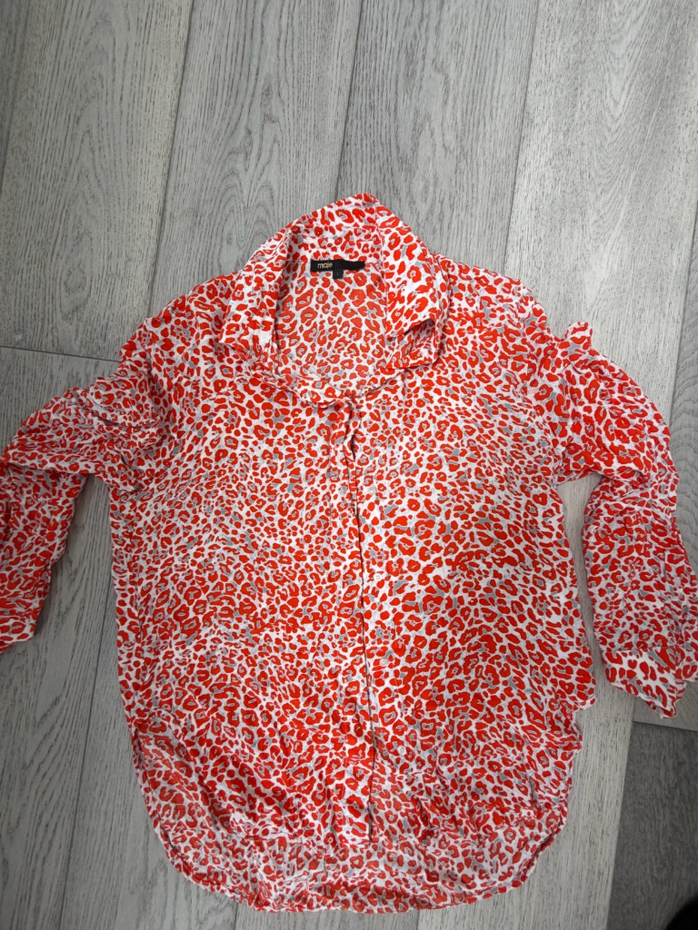 Maje Orange and White Leopard Print Button-Up Blouse